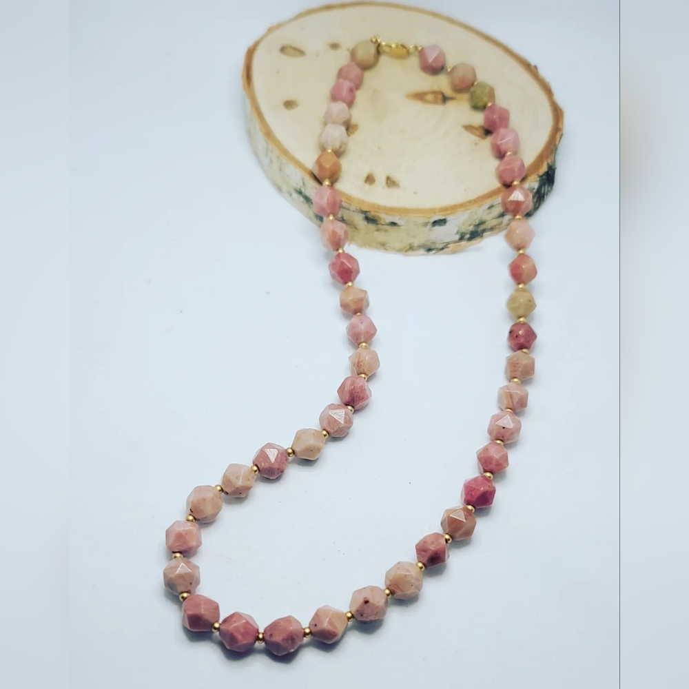 Faceted Rhodonite Necklace 8 mm